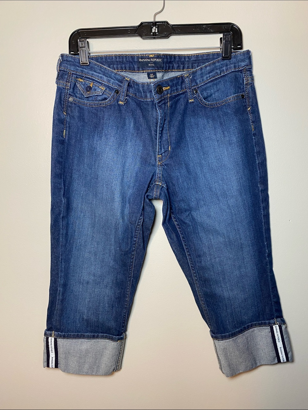 Banana Republic Dark Wash Denim Cuffed Capri Jeans 12 Petite